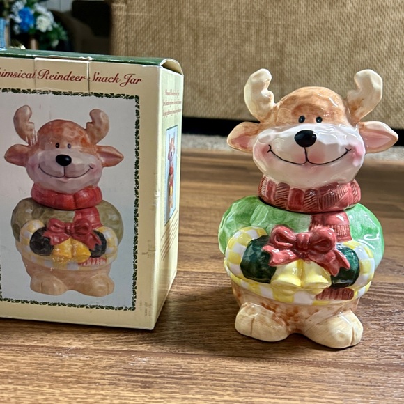 International Bazaar • Ceramic Whimsical Reindeer Snack Jar • New W/Box - Picture 2 of 16